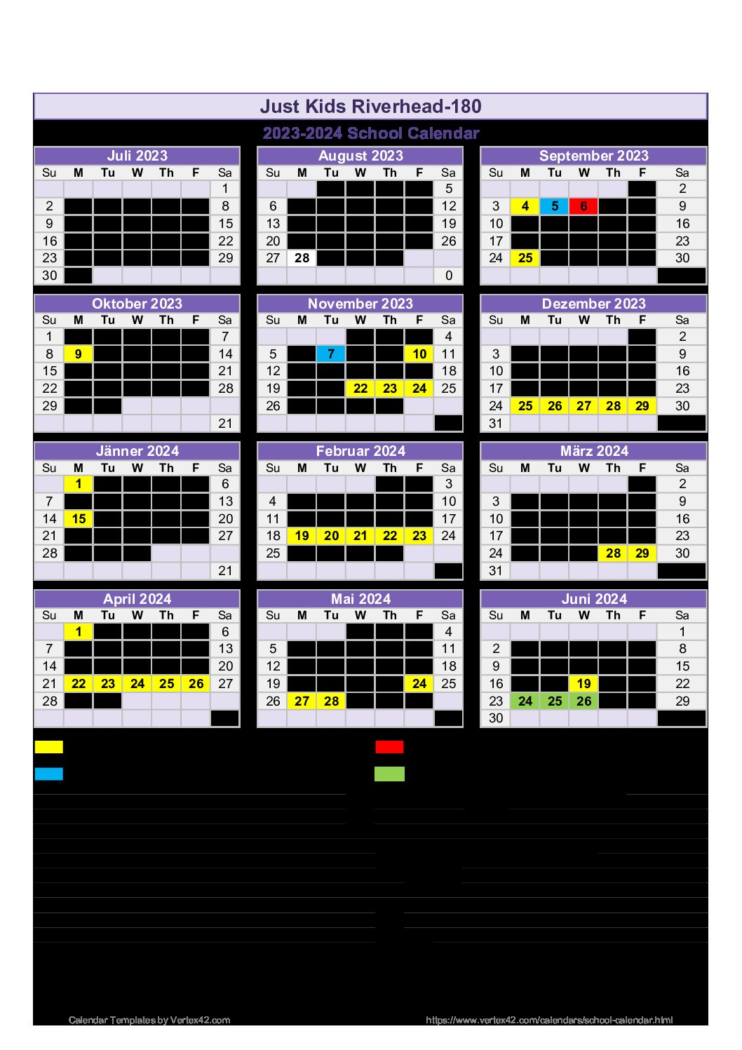 Riverhead JK Calendar 2023-2024 - Just Kids Early Childhood Learning Center